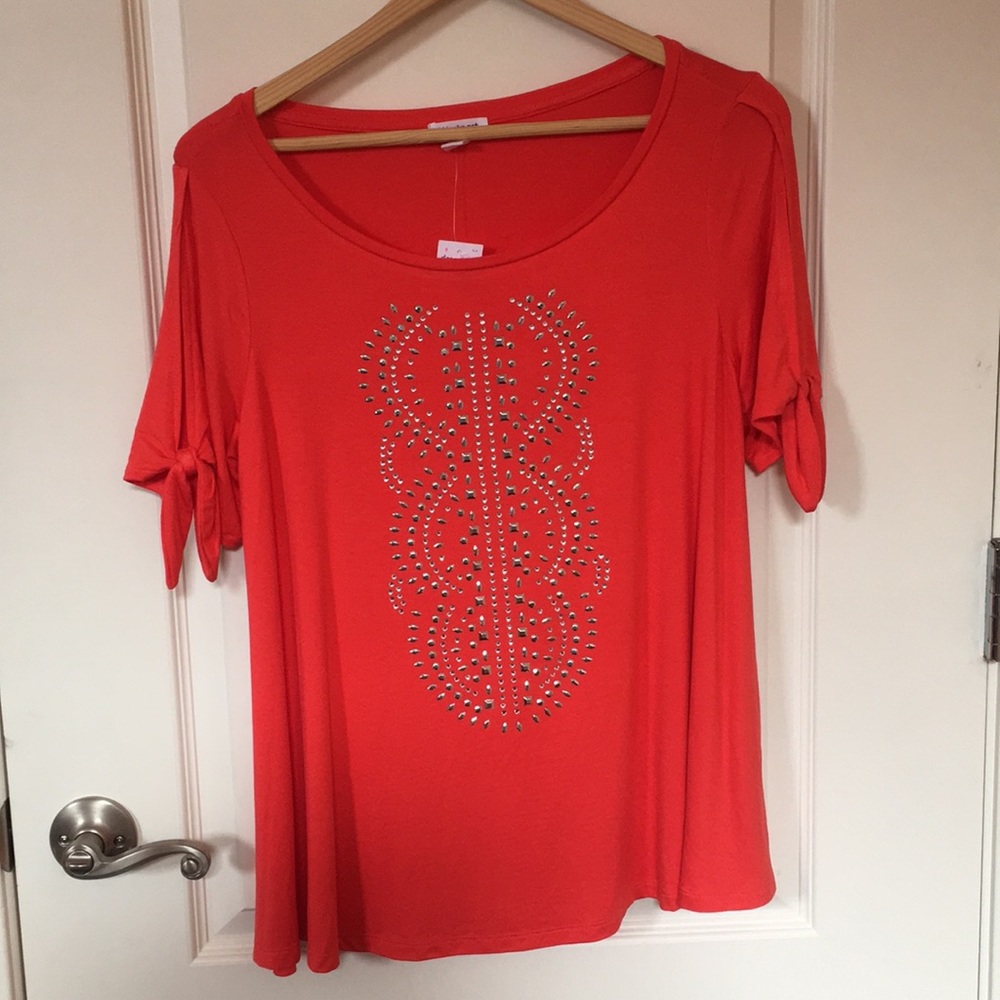 Host Pick! NWT Red-orange and silver blouse. Size S.